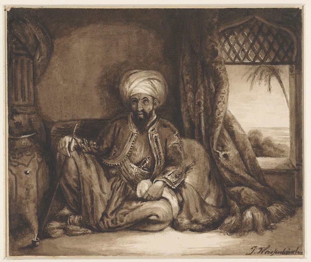 Zittende oosterse man met pijp (1832 - 1880) by Jan Weissenbruch