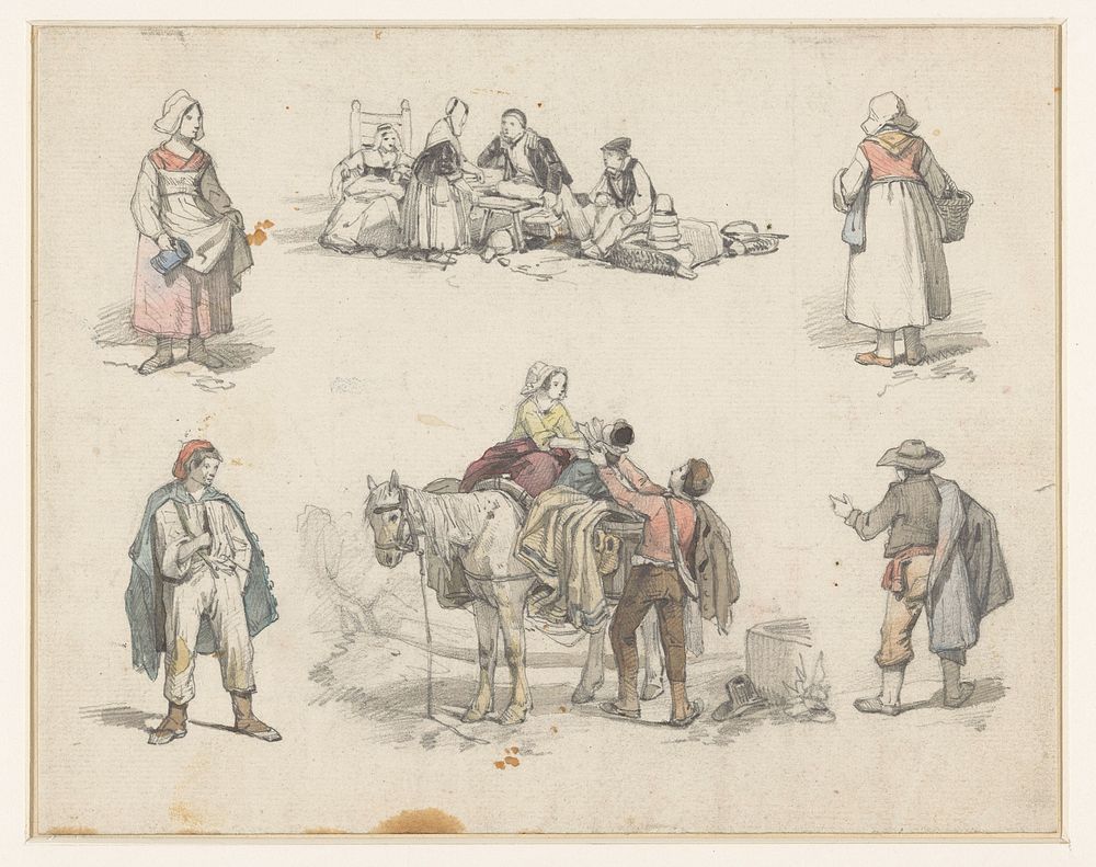 Verschillende figuurstudies (1832 - 1880) by Jan Weissenbruch and Fortuné Férogio
