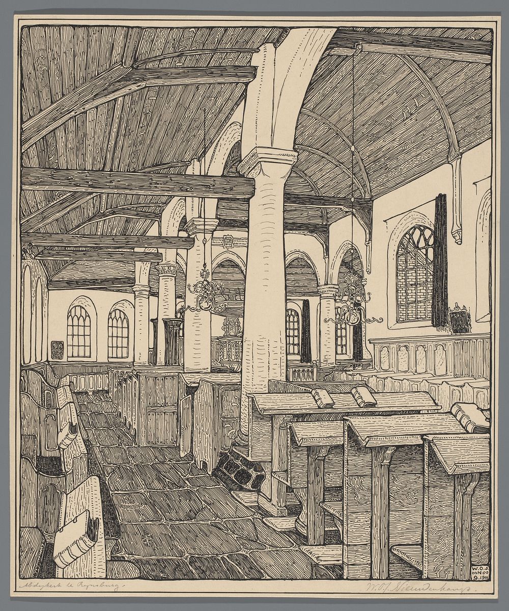 Interieur van de Abdijkerk te Rijnsburg (1901) by Wijnand Otto Jan Nieuwenkamp