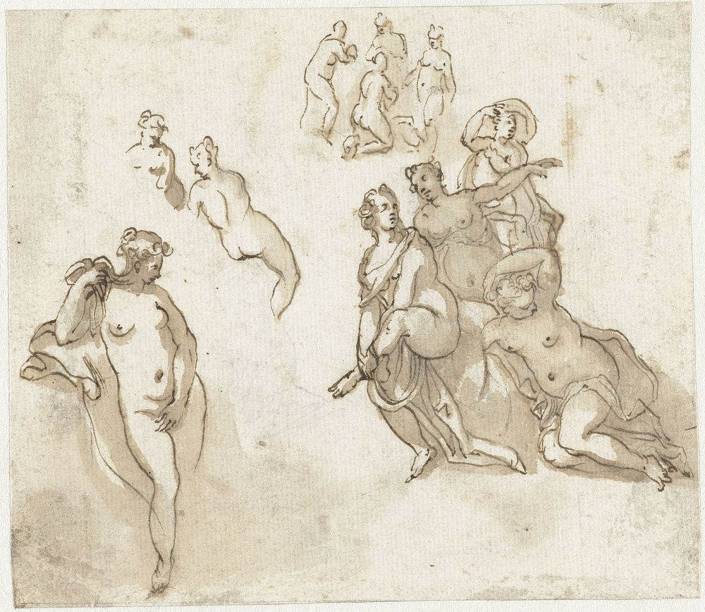 Studies van vrouwelijke naaktfiguren (1600 - 1667) by Cornelis van Poelenburch