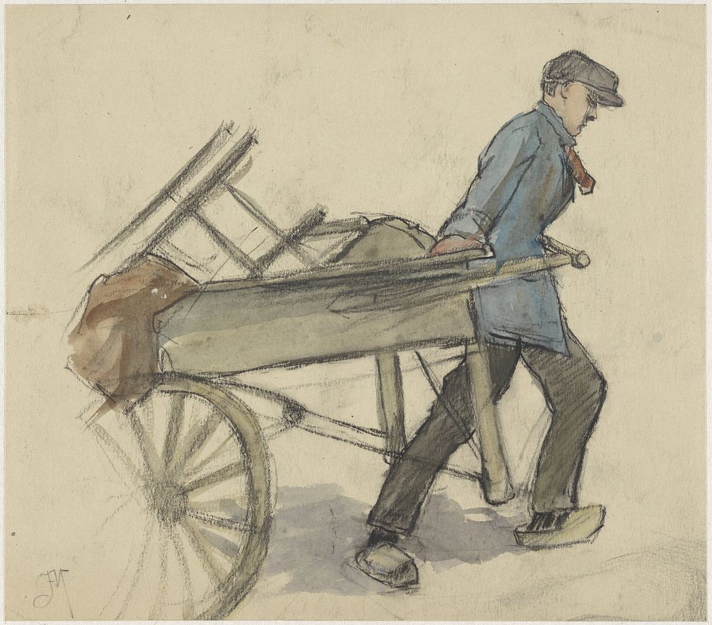 Man die een handkar trekt (1869 - 1941) by Johannes Abraham Mondt