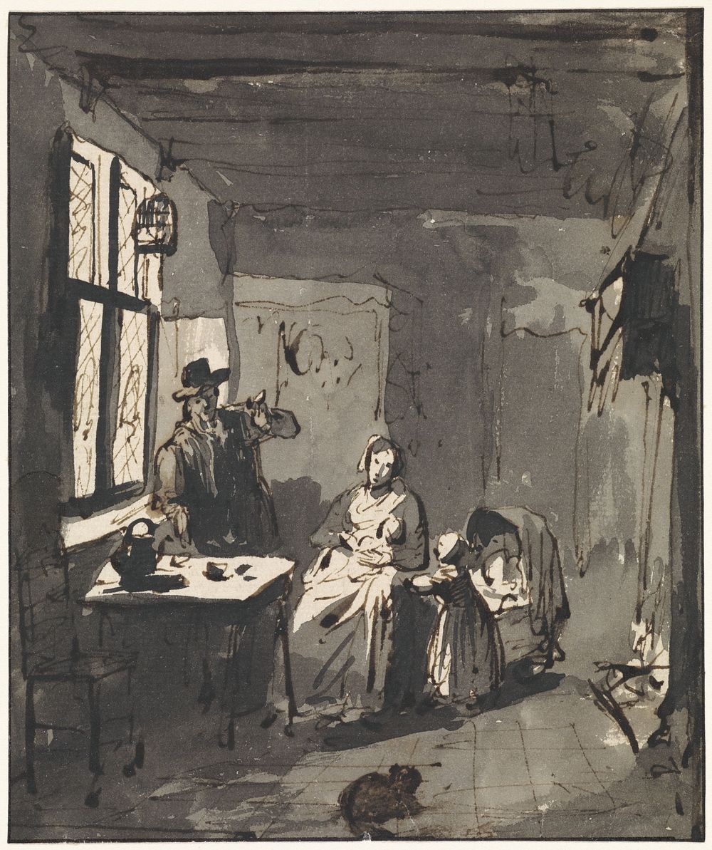 Interieur met familietafereel (1819 - 1845) by Elisabeth Alida Haanen