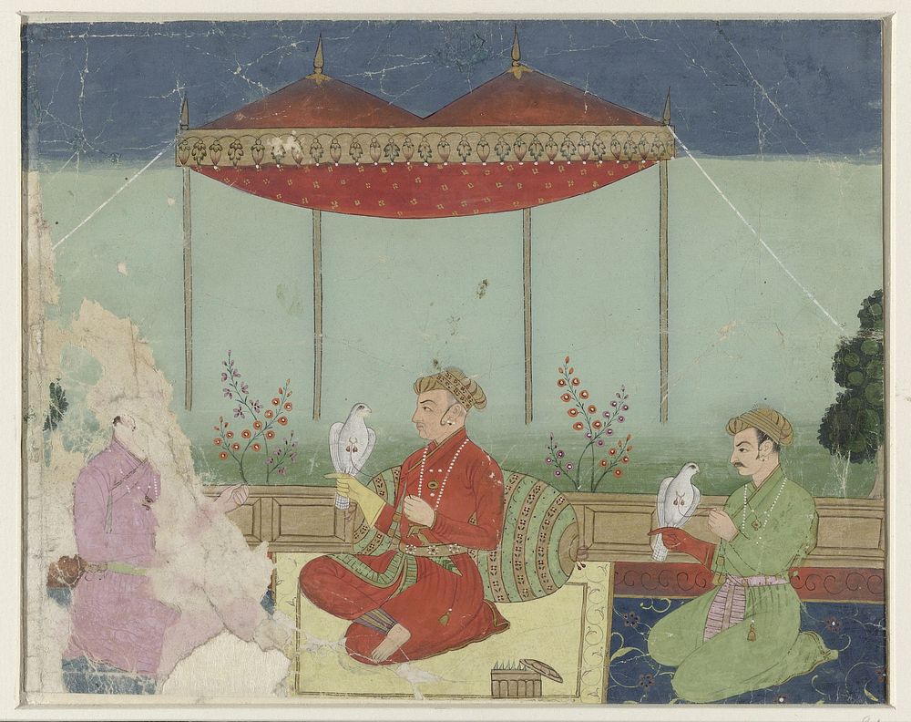 Jahangir zittend onder een baldakijn op een terras (c. 1615) by anonymous