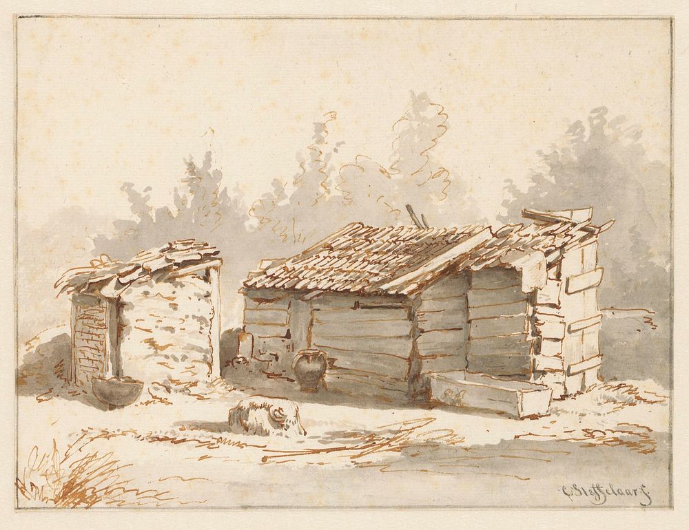 Twee hokken voor vee (1807 - 1861) by Cornelis Steffelaar