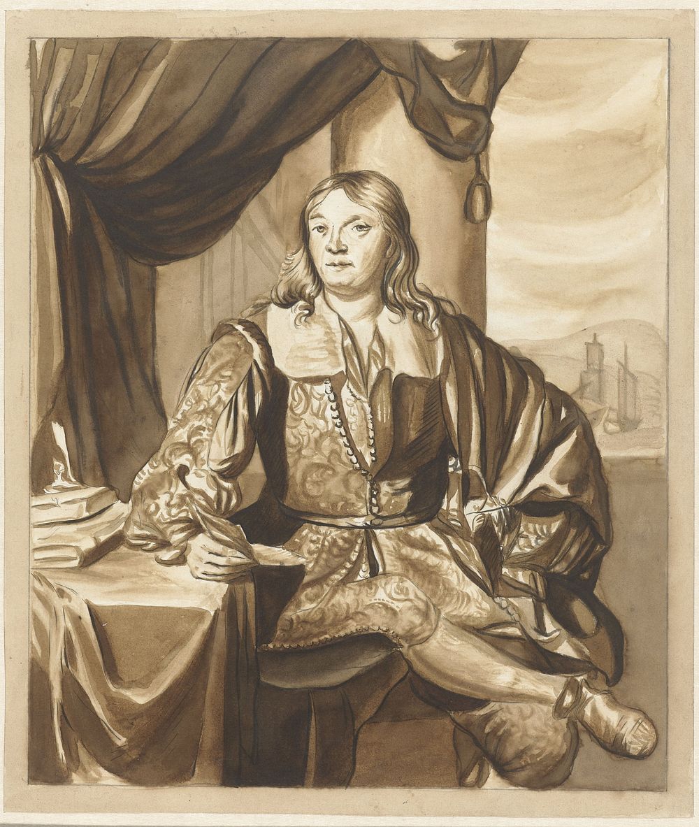 Portret van een zittende jongeman (1600 - 1750) by anonymous and Jan Verkolje I