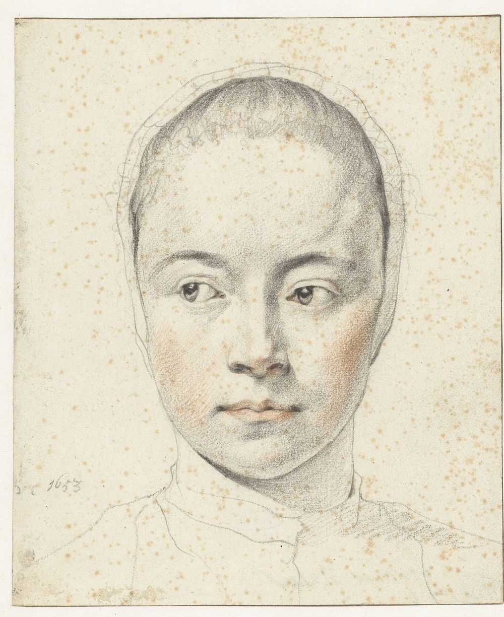 Portret van een onbekend meisje met een mutsje op (1653) by Leendert van der Cooghen