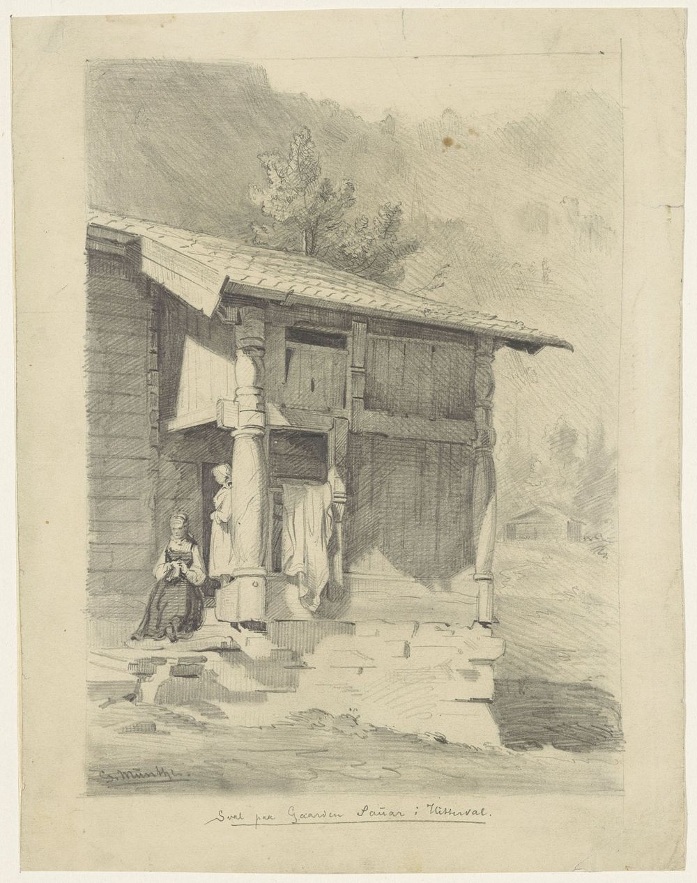 Twee vrouwen bij de ingang van een huis (1859 - 1929) by Gerhard Peter Frantz Vilhelm Munthe