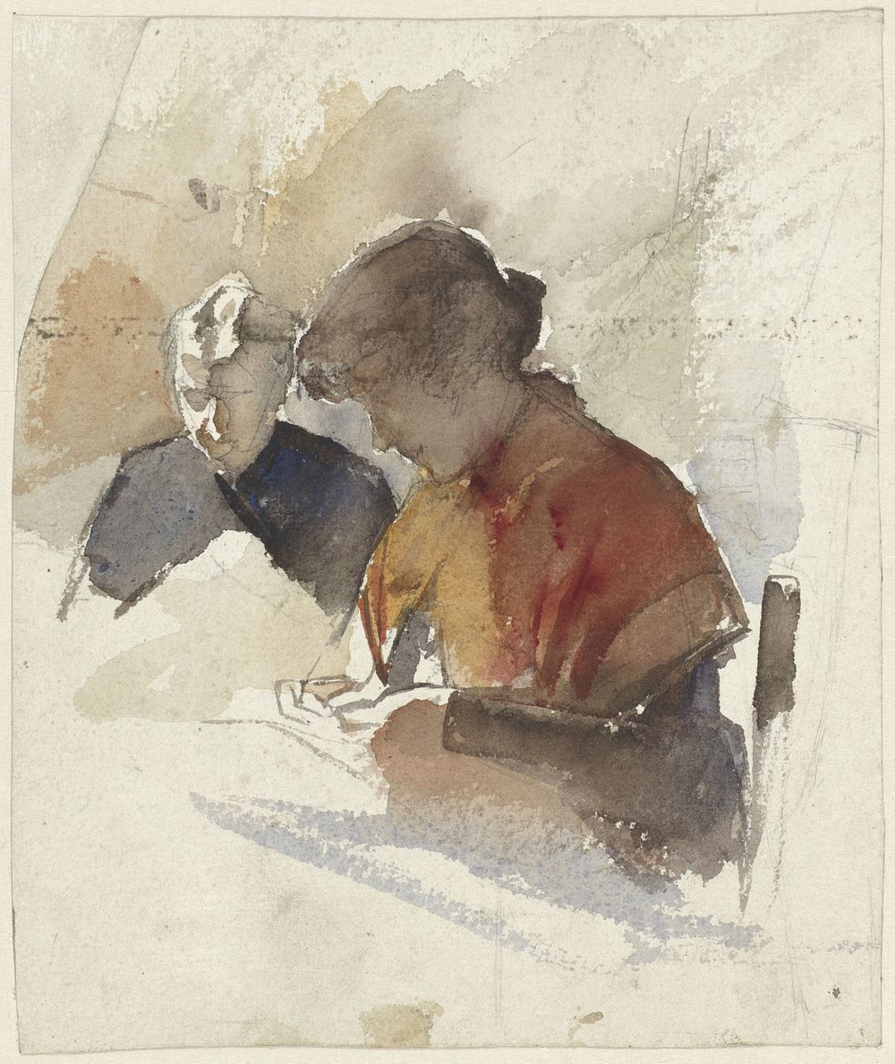 Twee naaiende vrouwen (1865 - 1930) by Jac van Looij
