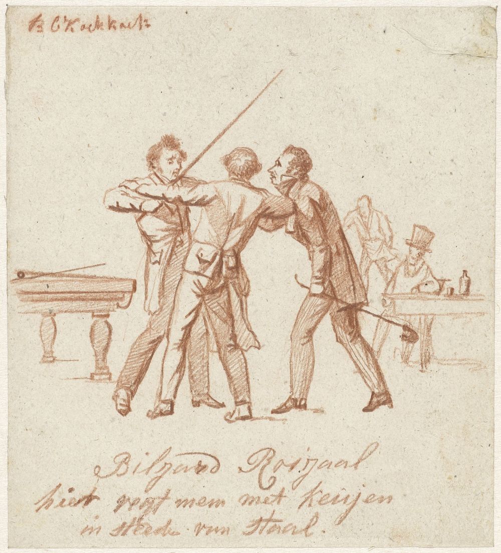 Koffiehuis met twee vechtende heren, (1813 - 1862) by Barend Cornelis Koekkoek