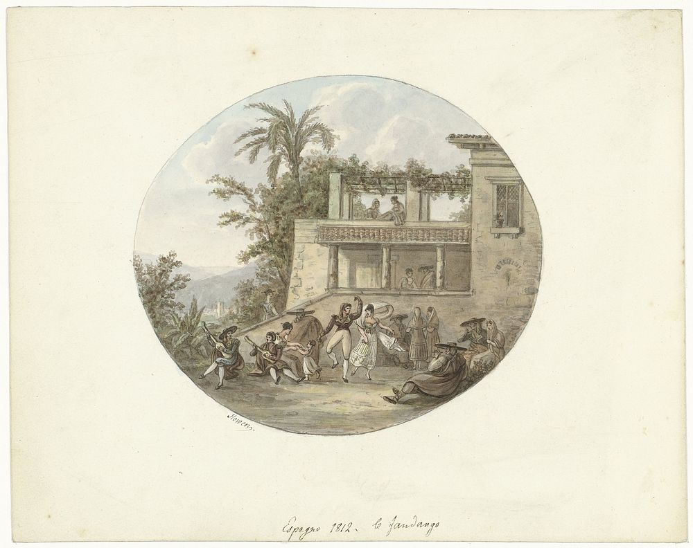 Dansers op een terras voor een herberg (1812) by Otto Baron Howen