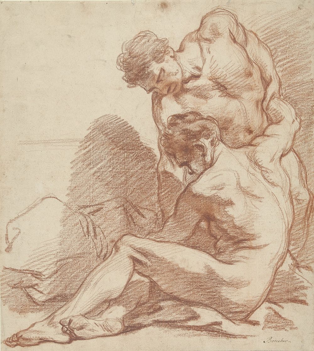 Studie van twee naakte mannen (1713 - 1770) by François Boucher