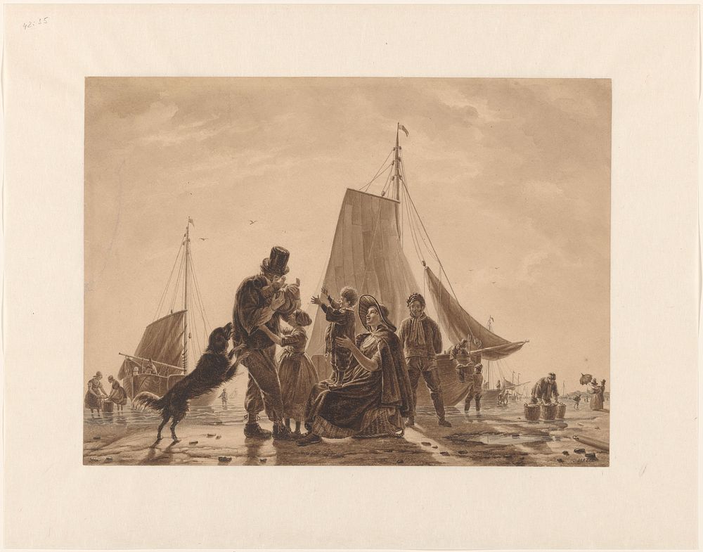 Vreugdevolle terugkeer van vissers (1844) by Jean Zacherie Mazel and Jacob Joseph Eeckhout