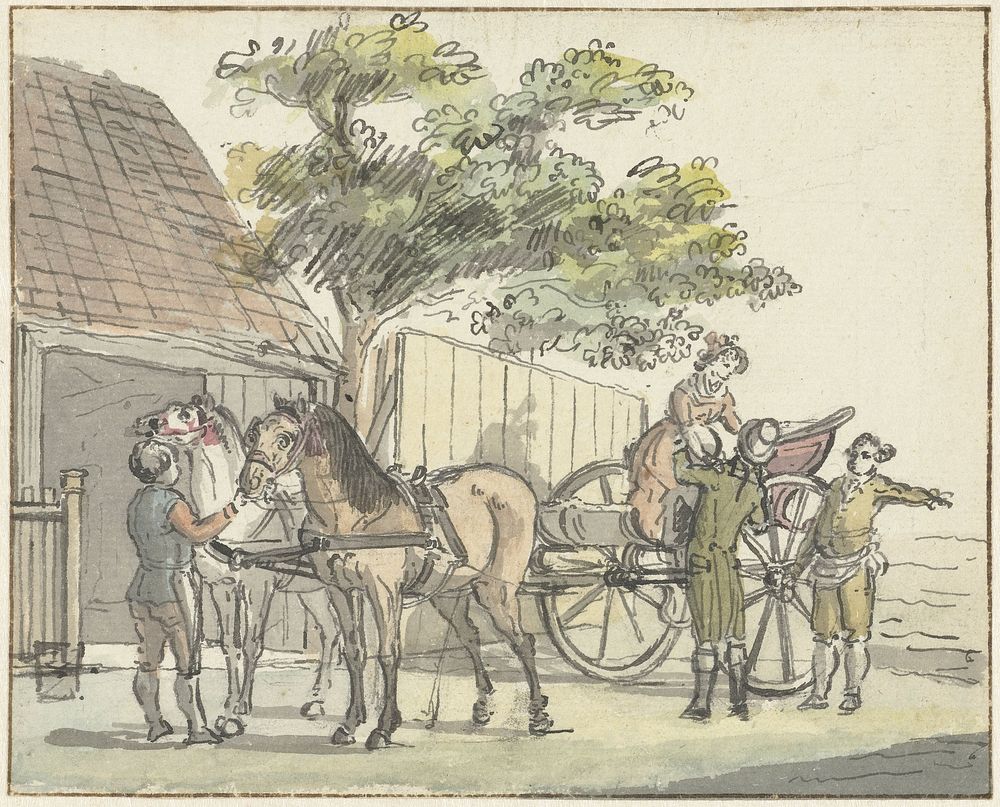 Wagen met twee paarden bij de uitspanning De Donkere Kuil bij Haarlem (1815) by Reinier Vinkeles I