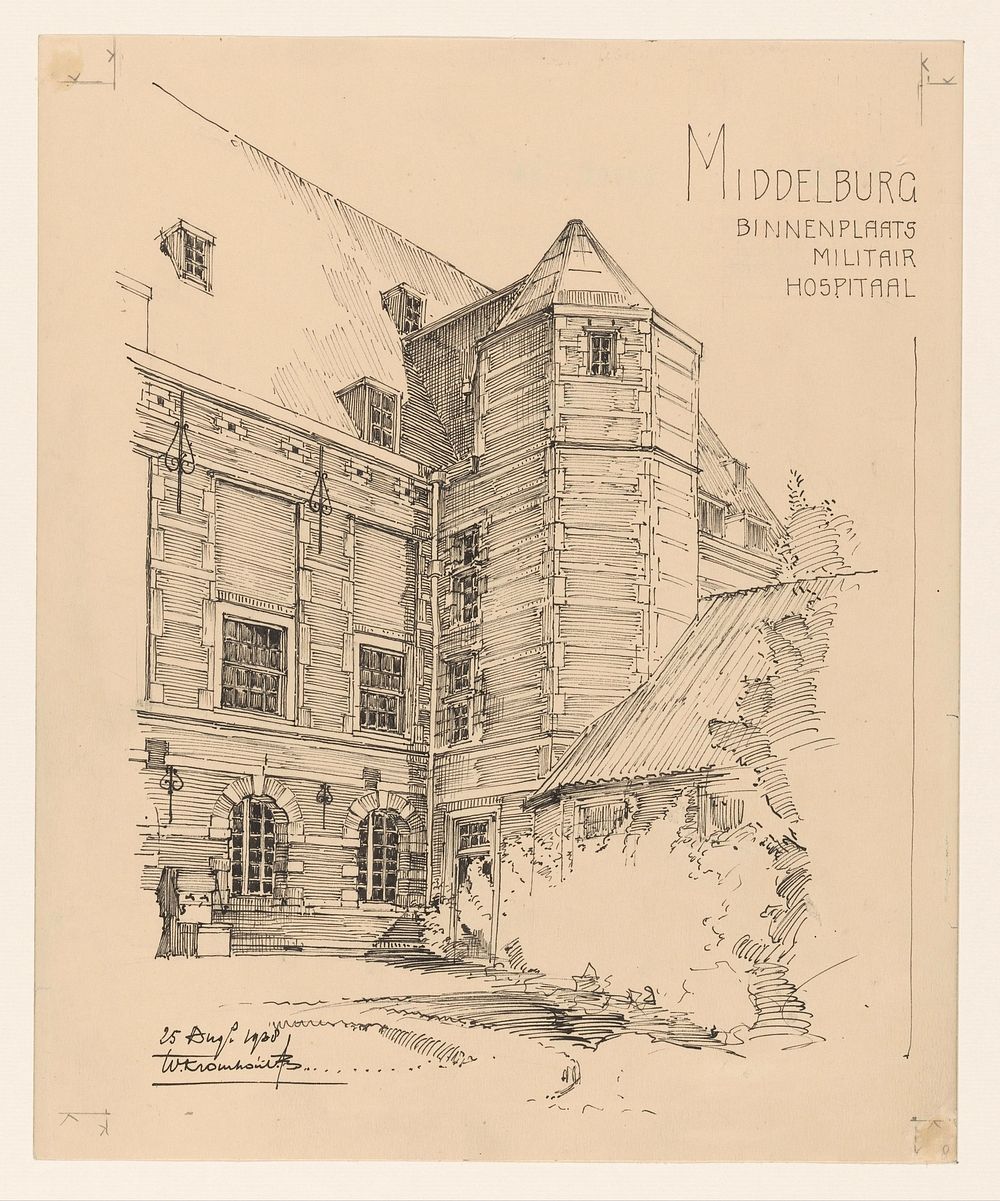 Binnenplaats van het Militair Hospitaal te Middelburg (1938) by Willem Kromhout