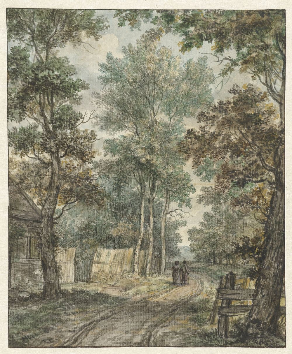 Wandelaars op een bosweg bij Heemstede (1752 - 1819) by Jurriaan Andriessen