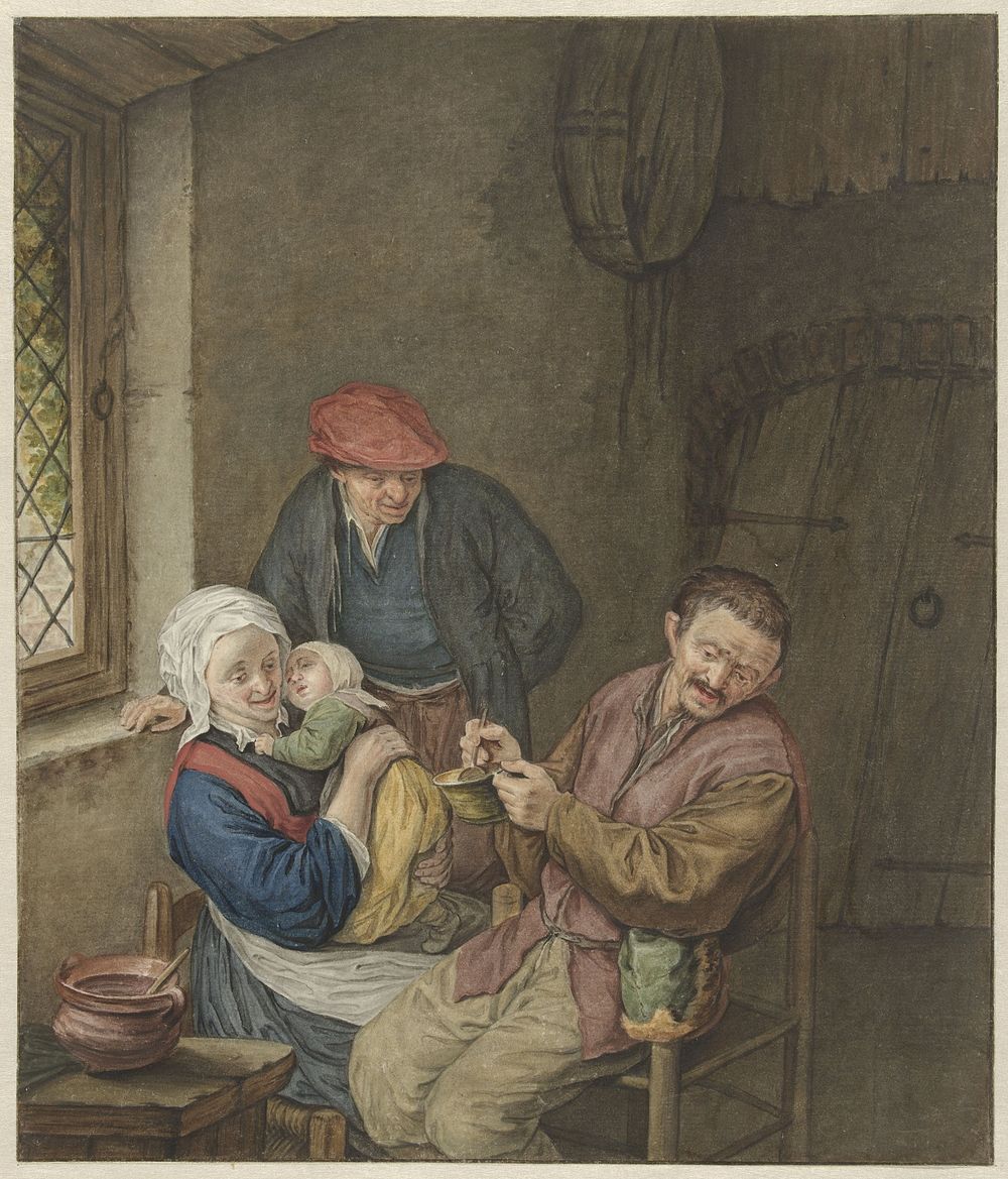 Boerenfamilie in interieur (1768 - 1825) by Benjamin Wolff and Adriaen van Ostade