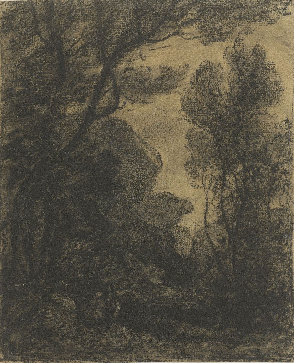 Bosgezicht bij avond (1806 - 1875) by Camille Corot