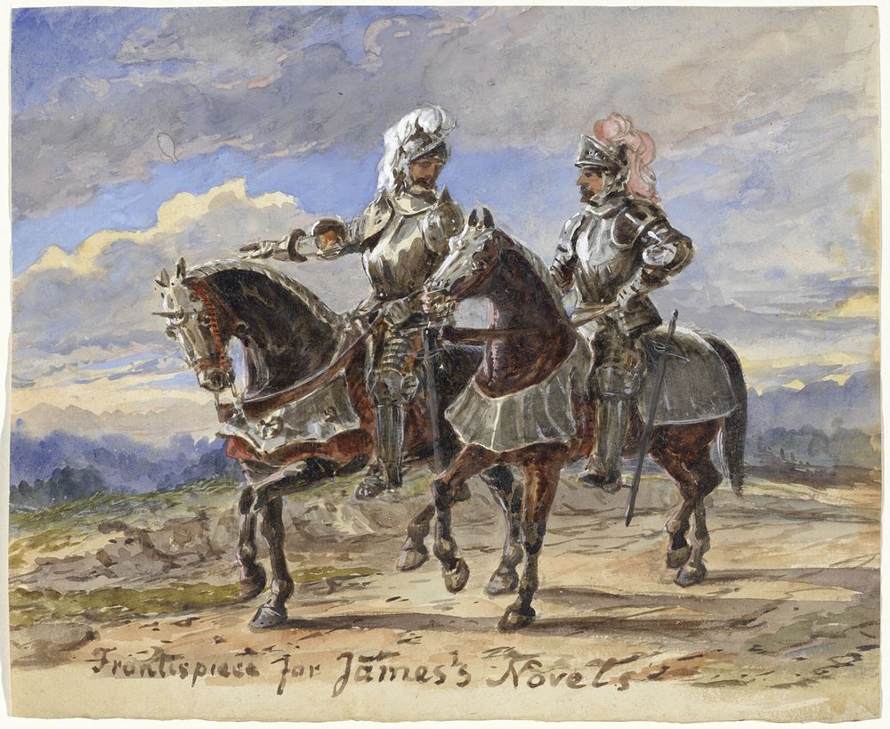Twee ridders te paard in een landschap (1811 - 1873) by Pieter van Loon
