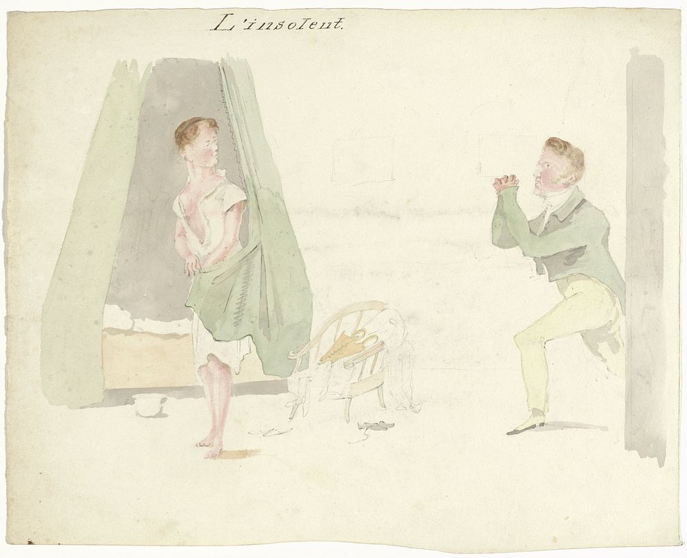 Knielende man voor ontklede vrouw (1811 - 1873) by Pieter van Loon