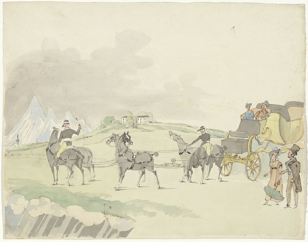 Reiskoets in een berglandschap (1811 - 1873) by Pieter van Loon