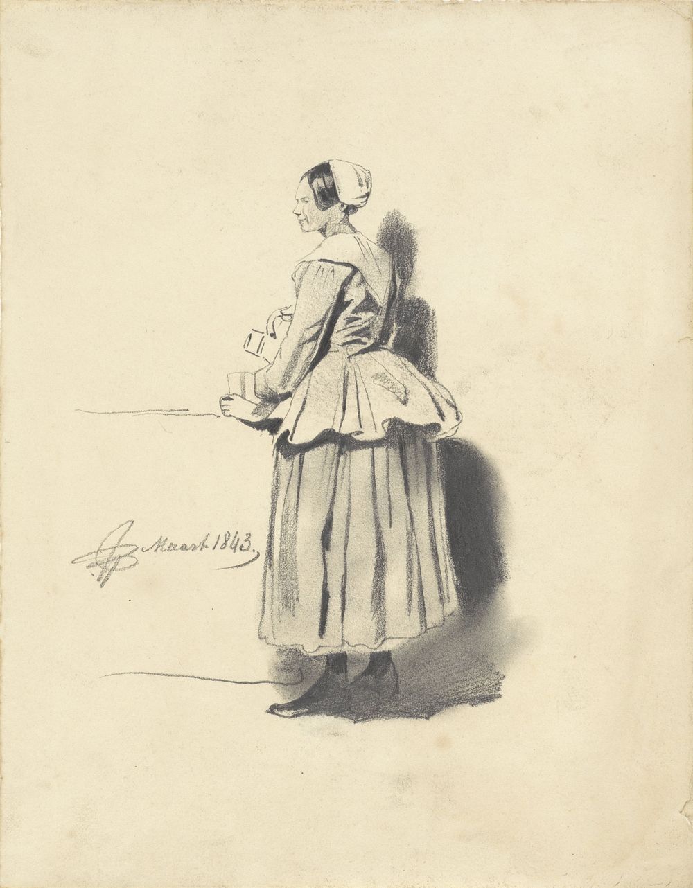 Staande vrouw met kruik en beker (1843) by Pieter van Loon