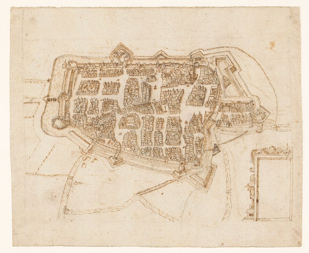 Plattegrond van de stad Meiningen (?) (1500 - 1599) by anonymous and Pieter Bast