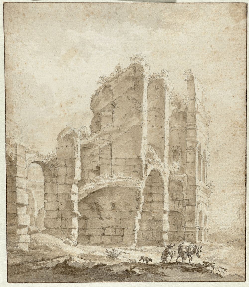 Gedeelte van het Colosseum met een ezeldrijver (1635 - 1646) by Jan Asselijn and Bartholomeus Breenbergh