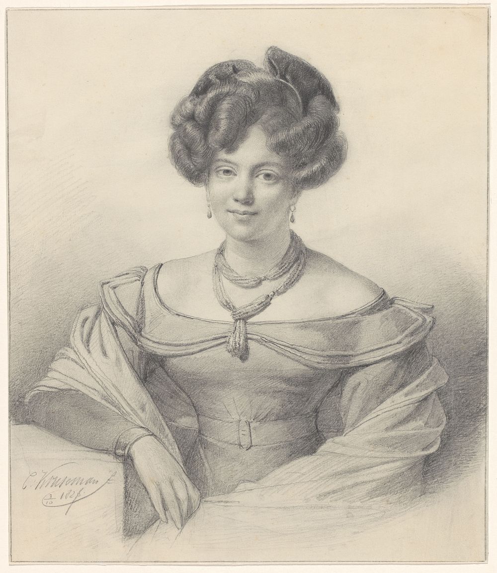 Portret van een onbekende vrouw (1828) by Cornelis Kruseman