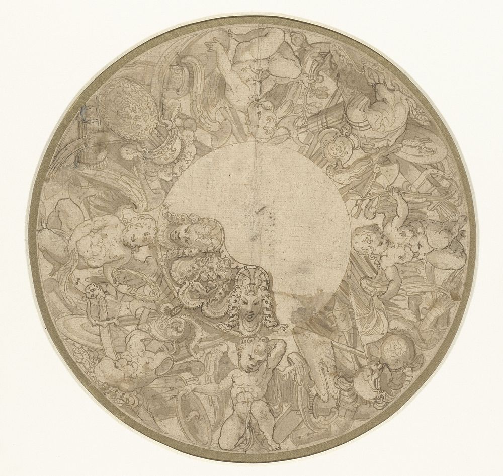 Ontwerp voor de voet van een ronde pronkschaal (1511 - 1547) by Perino del Vaga
