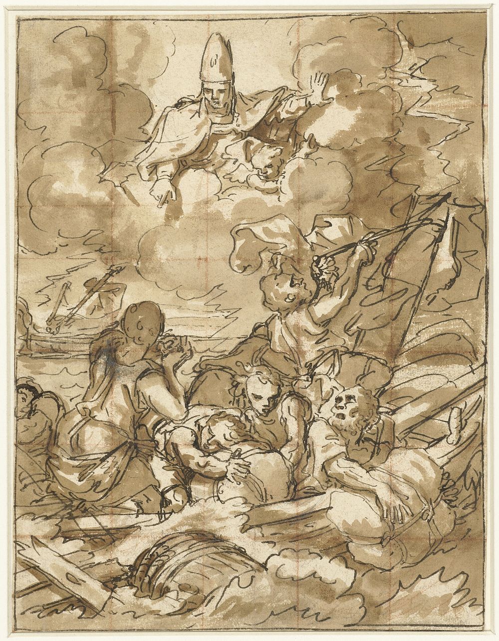 Sint Nicolaas doet de storm op zee bedaren (1600 - 1699) by Francesco de Mura, Jacques Courtois Le Bourguignon, Luca…