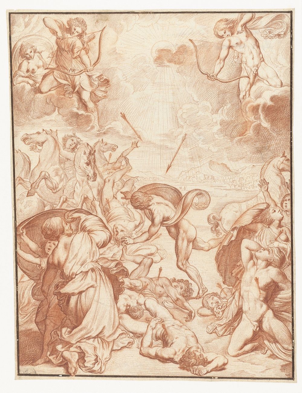 Apollo en Diana doden de kinderen van Niobe (1580 - 1617) by Ludovicus Finsonius