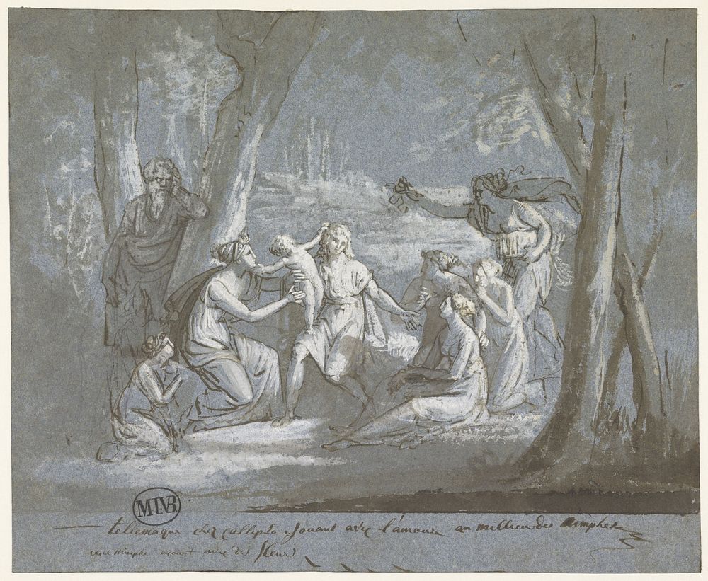 Telemachus en Calypso spelend met een Amor (1783 - 1839) by Mattheus Ignatius van Bree