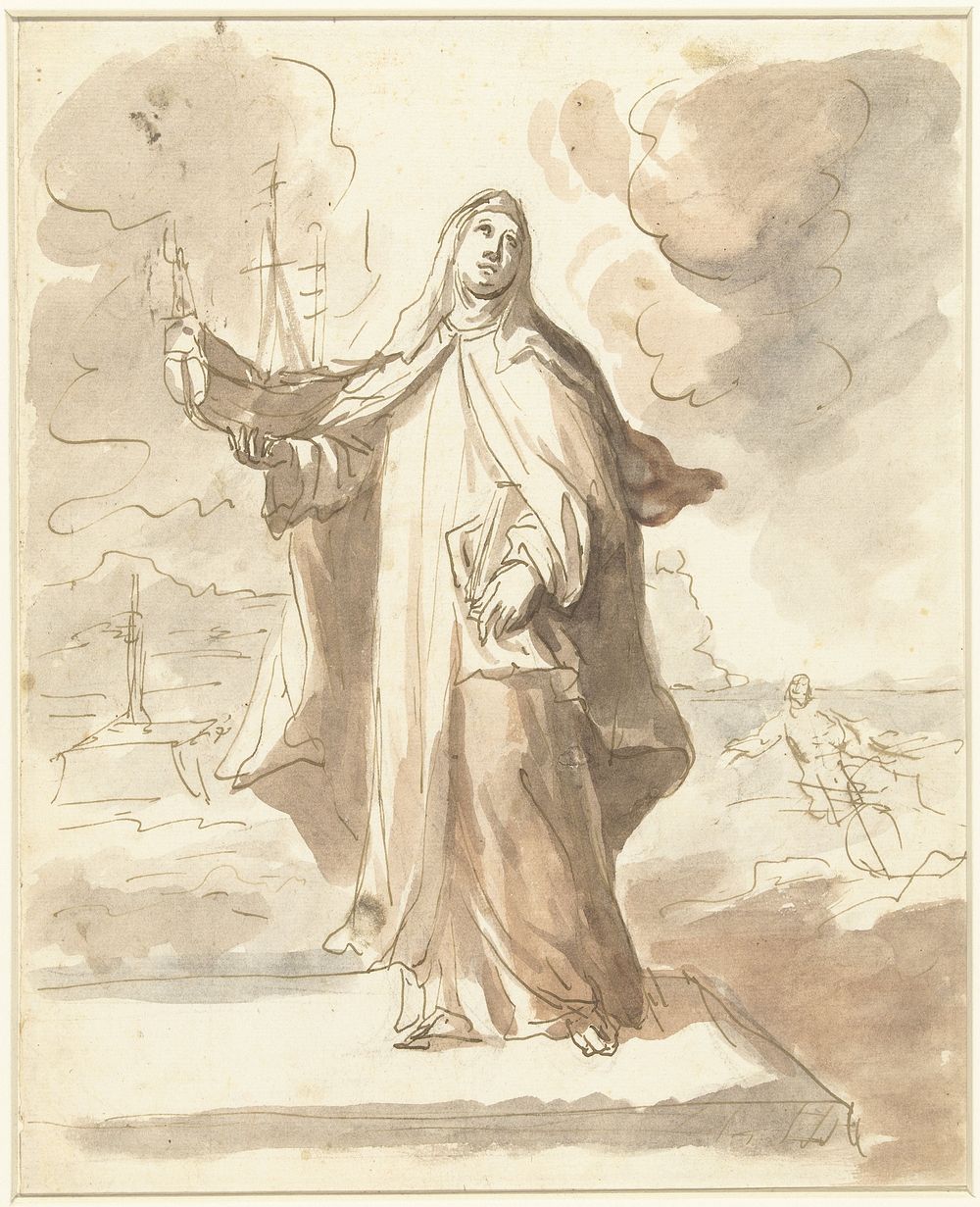 Heilige Brigitta, staande met het schip in de rechterhand (1733 - 1806) by Domenico Mondo