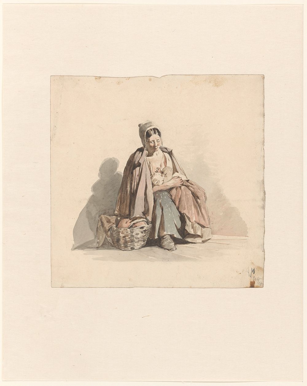 Zittende vrouw met een kind aan de borst (1848 - 1888) by Anton Mauve