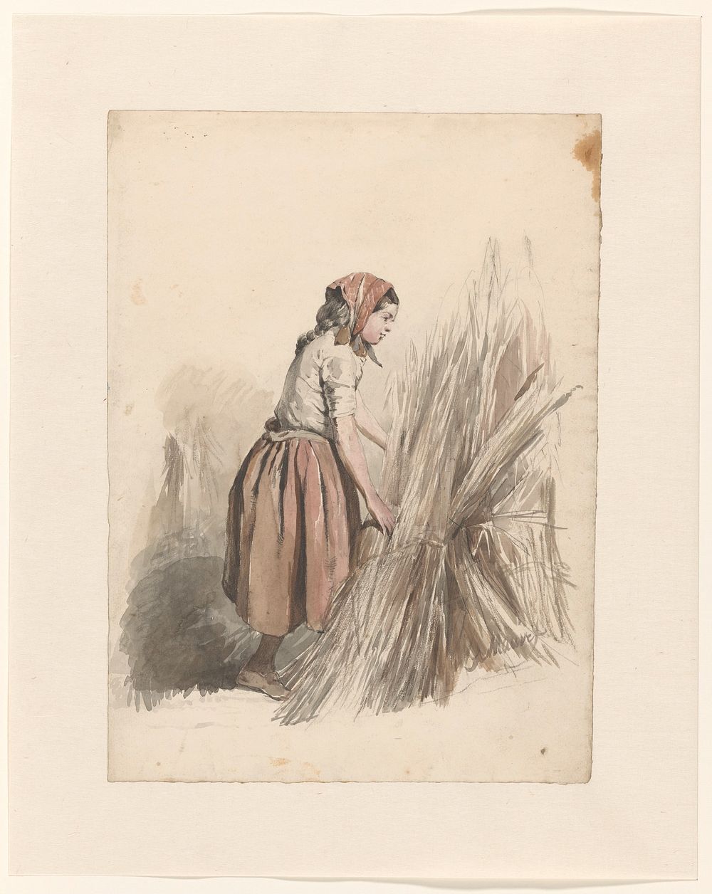 Meisje met hoofddoek, werkend op het land (1848 - 1888) by Anton Mauve