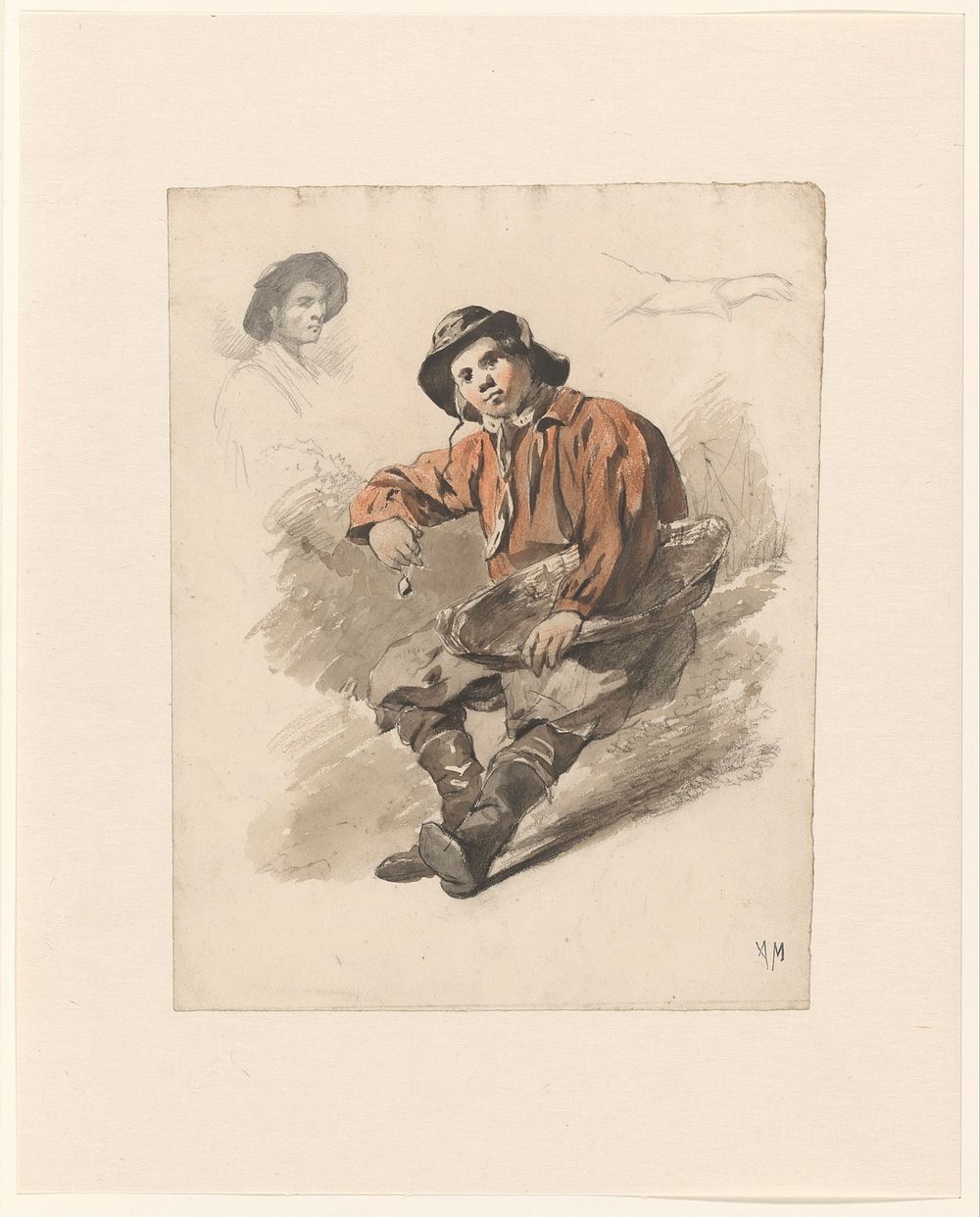Zittende vissersjongen met mand (1848 - 1888) by Anton Mauve