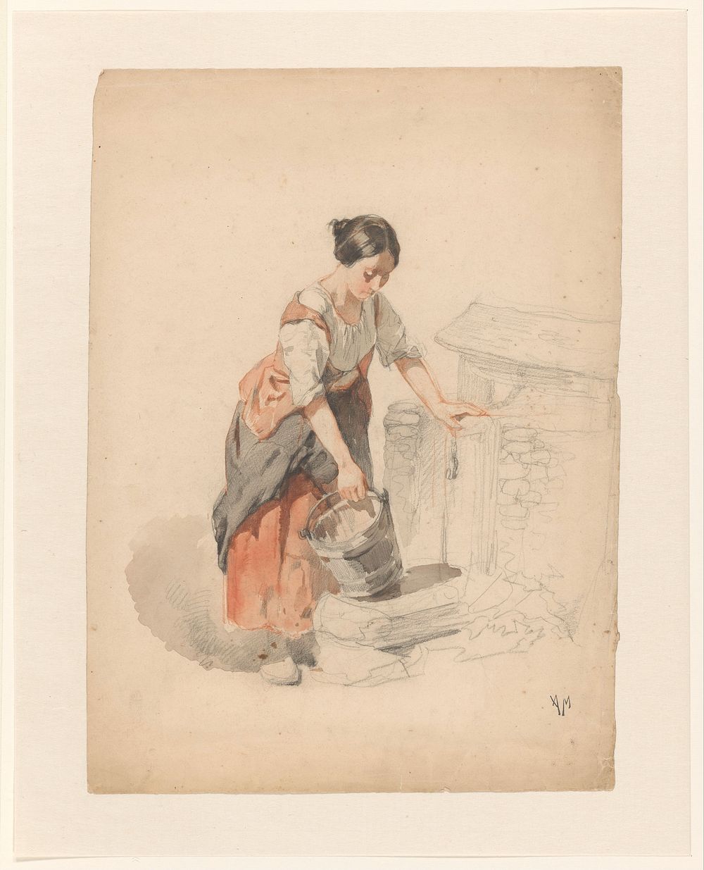 Jonge vrouw die een emmer vult (1848 - 1888) by Anton Mauve