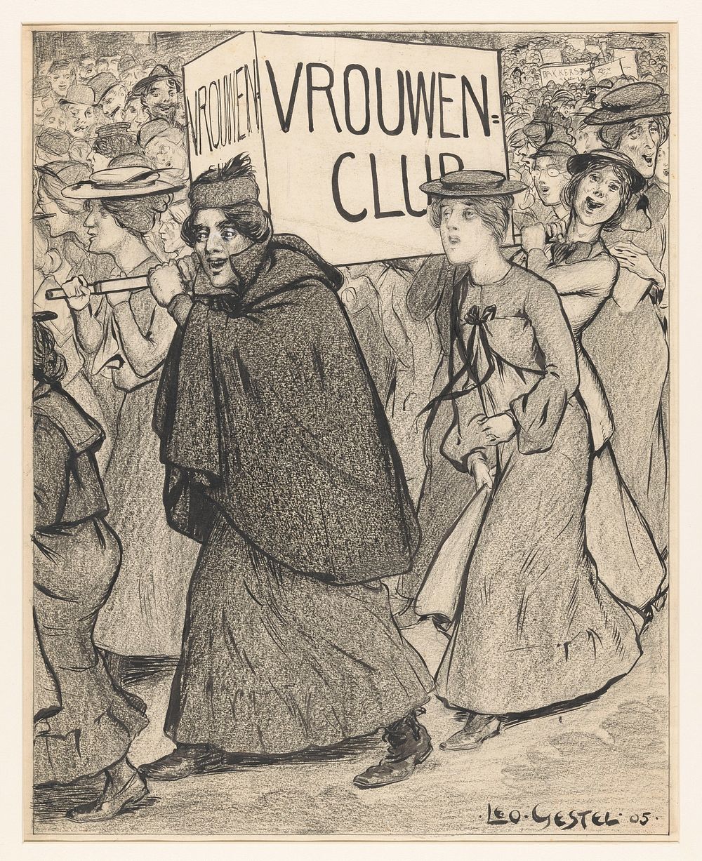 Vrouwen in een optocht van een vrouwenclub (1905) by Leo Gestel