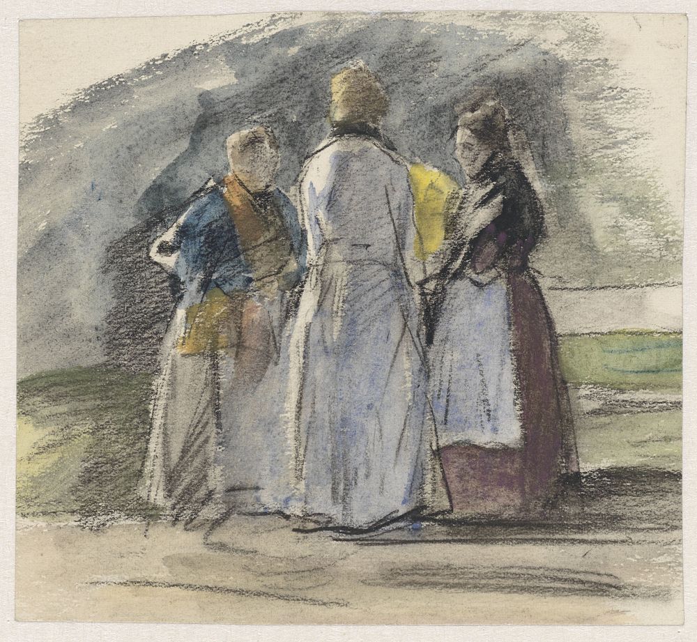Drie staande vrouwen in gesprek (1874 - 1927) by Johan Antonie de Jonge