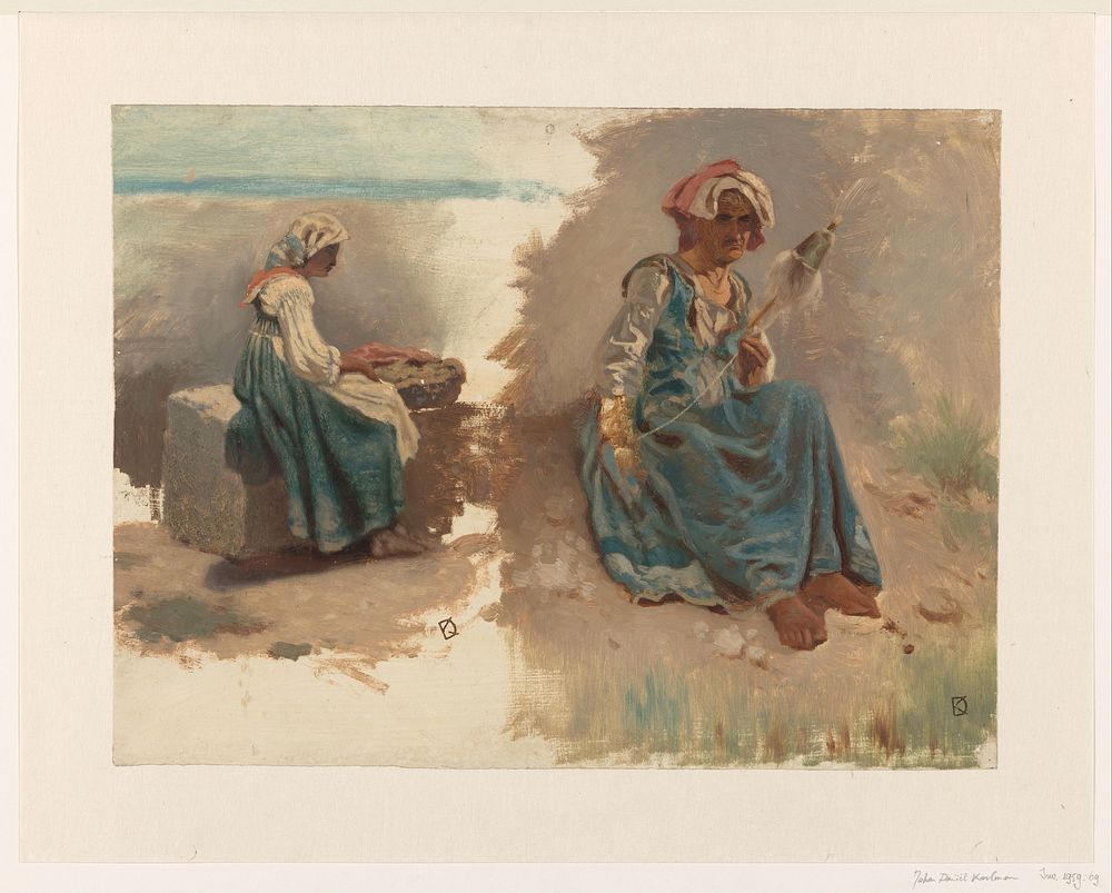 Twee schetsen van zittende vrouwen (1841 - 1857) by Johan Daniël Koelman