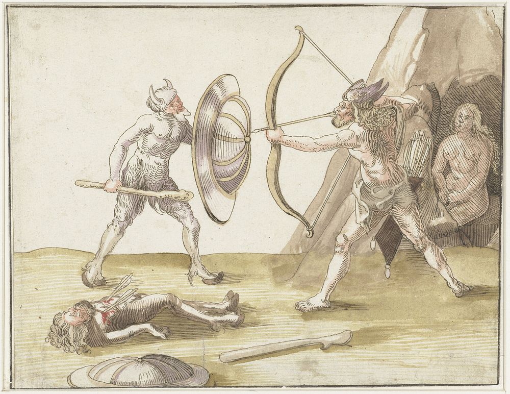 Gevecht tussen twee wildemannen (1500 - 1600) by Erhard Schön, anonymous and Erhard Schön