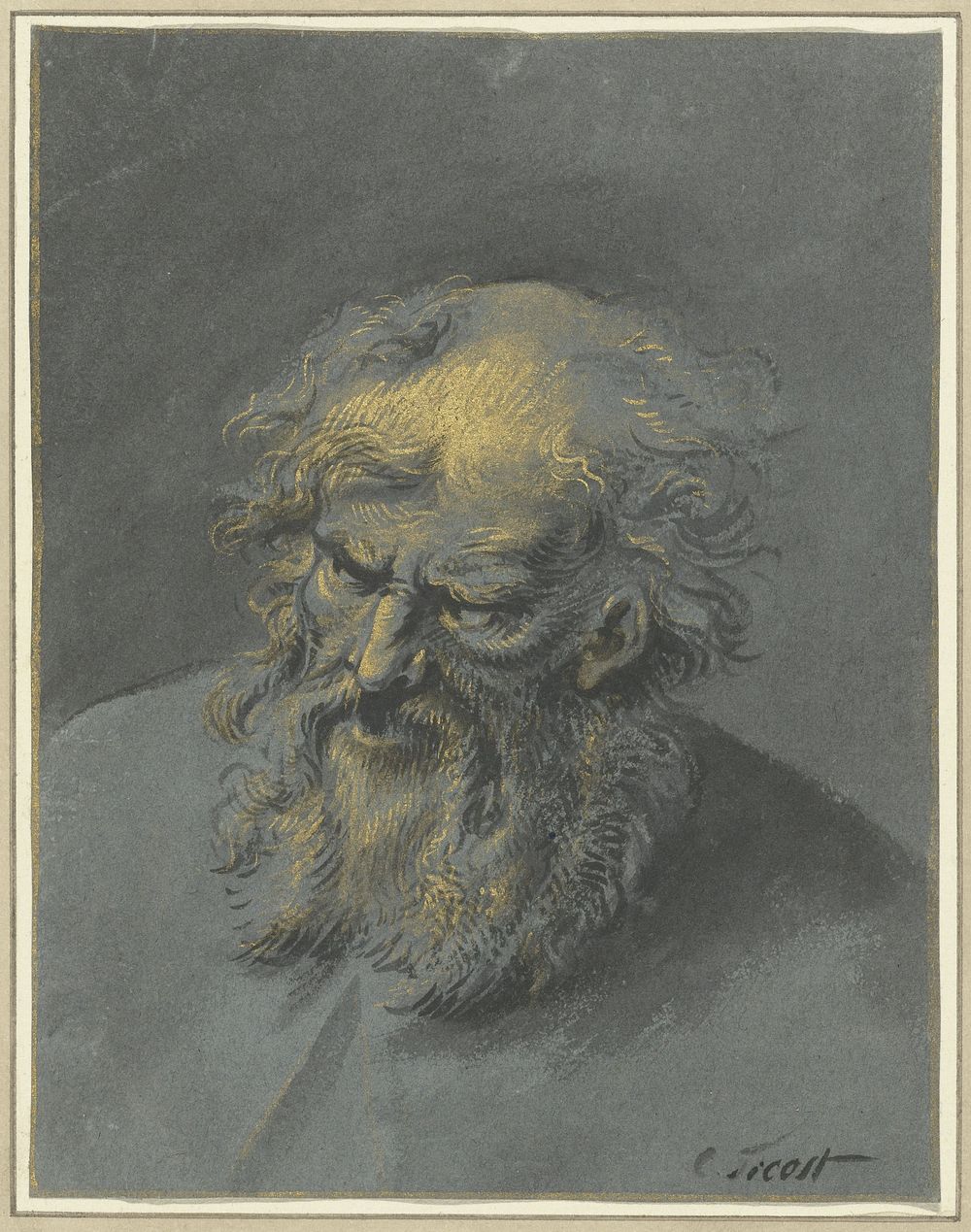 Kop van een oude man met baard (een apostel of filosoof) (1706 - 1750) by Cornelis Troost
