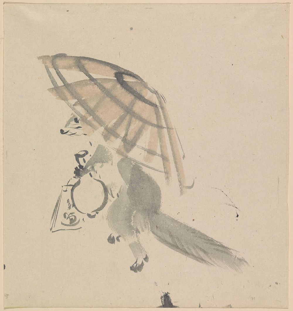 Vos met karaf en parasol (1841 - 1889) by Kawanabe Kyôsai