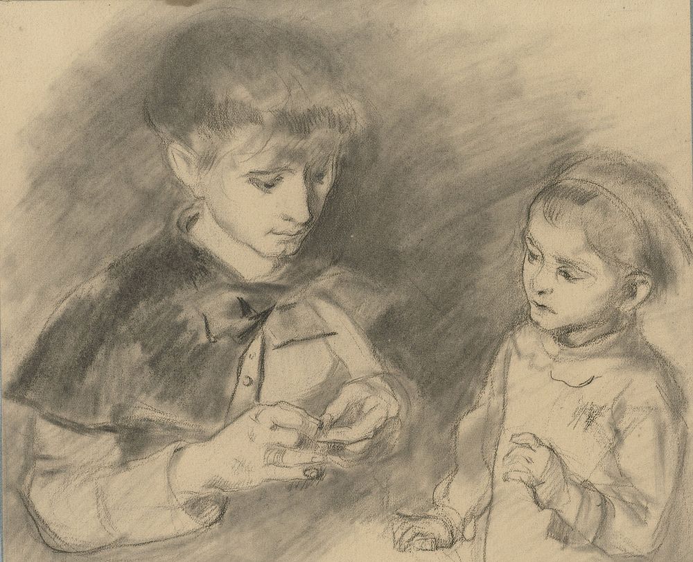 Jongen en meisje, ten halven lijve (1858 - 1891) by Adrien Emmanuel Marie