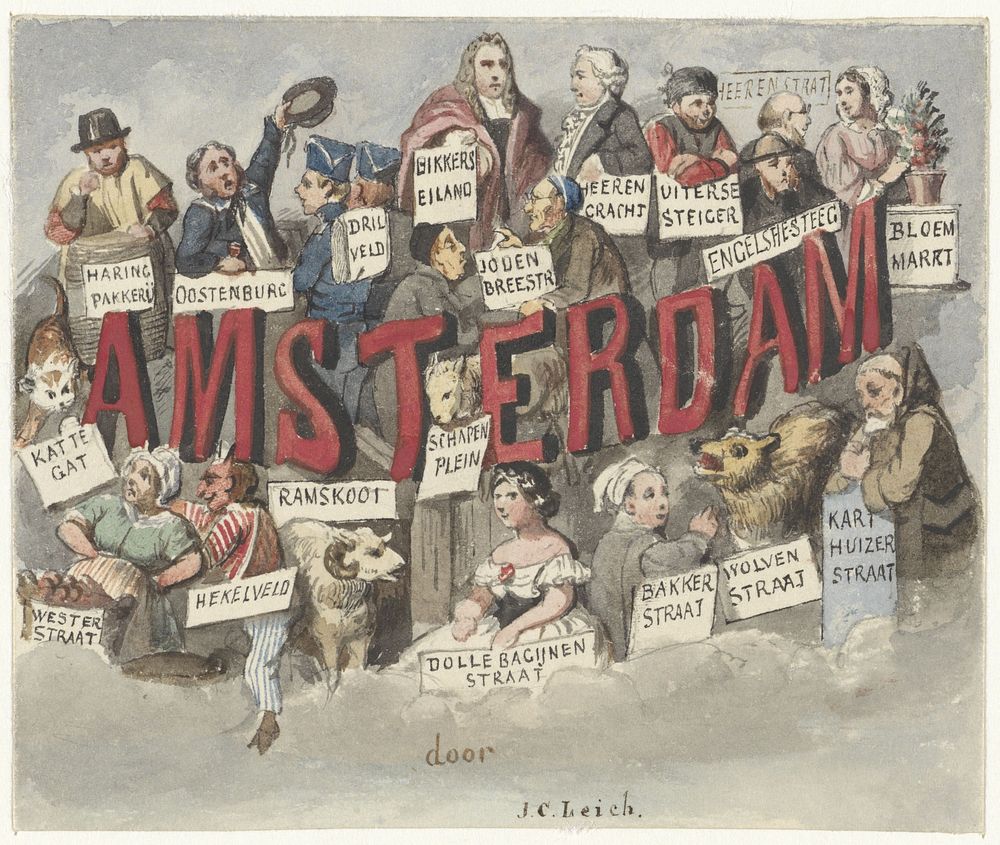 Eerste ontwerp voor de omslag van Amsterdam, van Johannes ter Gouw, 1865 (c. 1860 - 1865) by Johan Coenraad Leich