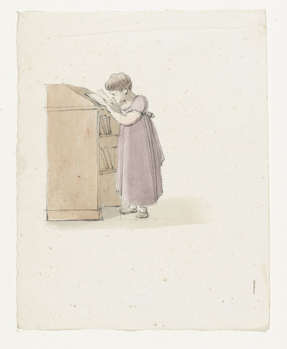 Lezend meisje bij een kast (1782 - 1837) by Pieter Bartholomeusz Barbiers