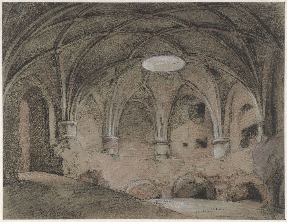 Gedeelte van het Spanjaardshol op het Vreeburg te Utrecht (1828) by Hendrik Willem Cramer