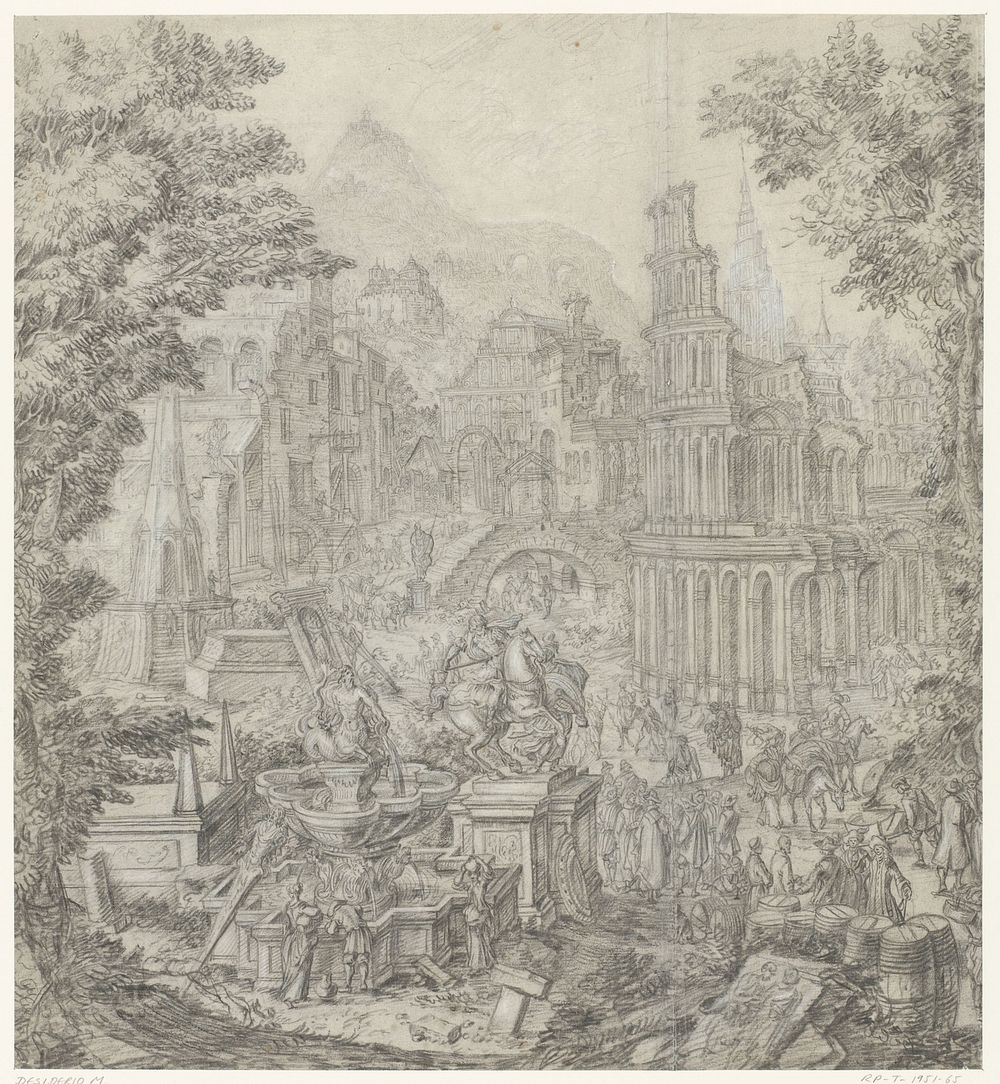 Fantastisch landschap met gebouwen (1600 - 1699) by Monsú Desiderio and Francesco Desiderio