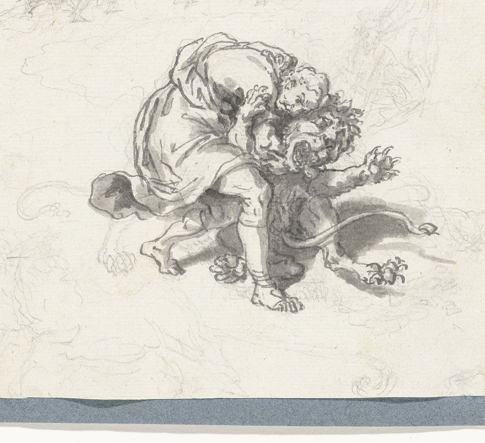 Telemachus doodt de leeuw (1683 - 1733) by Bernard Picart