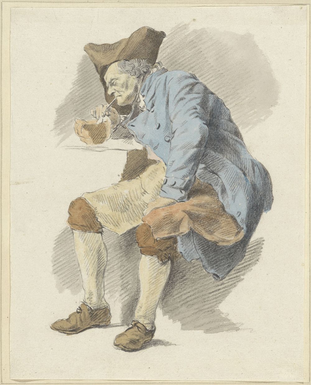 Zittende man steekt zijn pijp aan een test aan (1795 - 1857) by Woutherus Mol